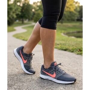 Nike Womens Downshifter 7 Running Shoes Grey Hyper Orange 852466-001 Size 9